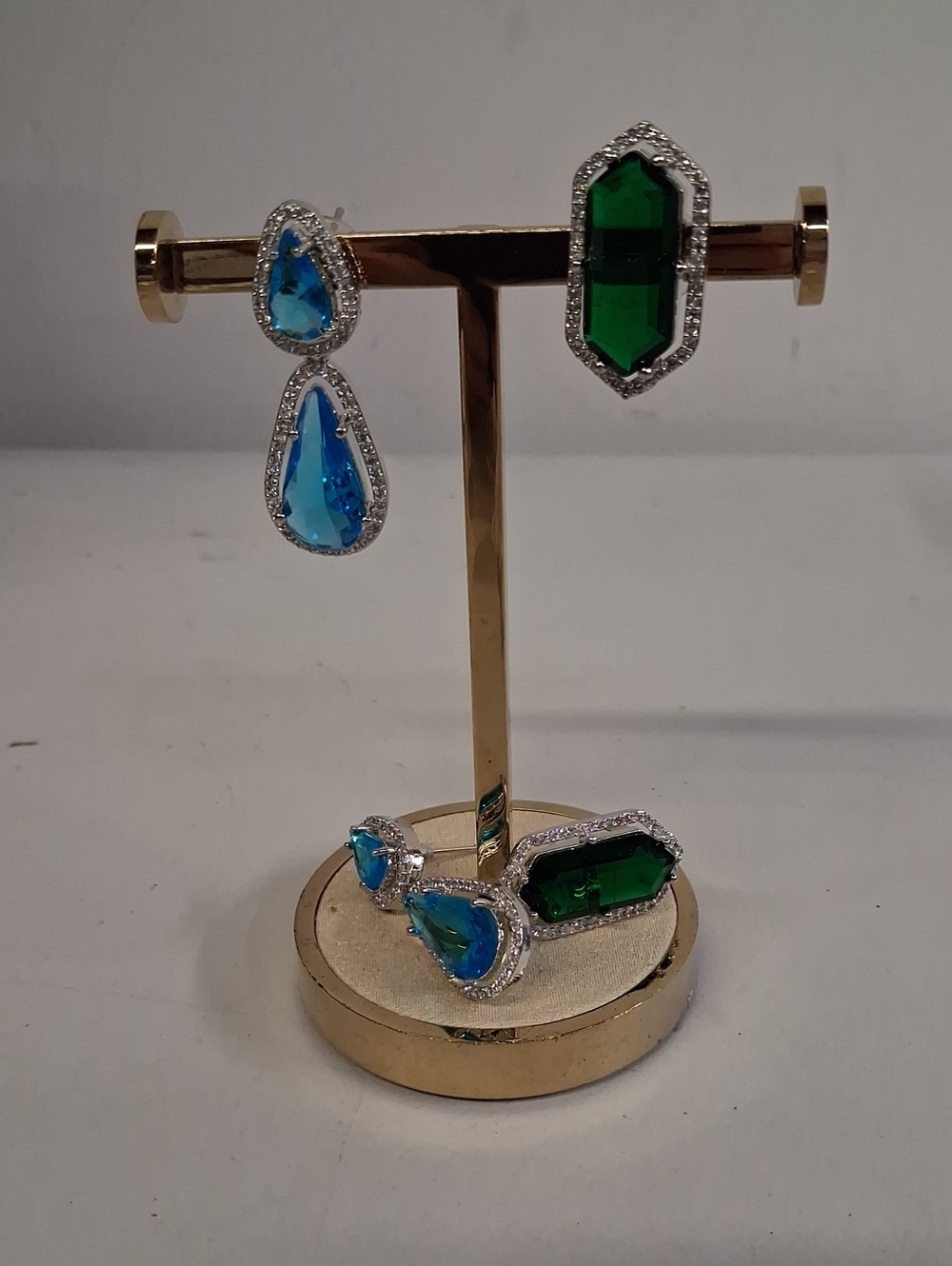 NWT 2 Pair, Emerald & Aqua Crystal Drop Earrings